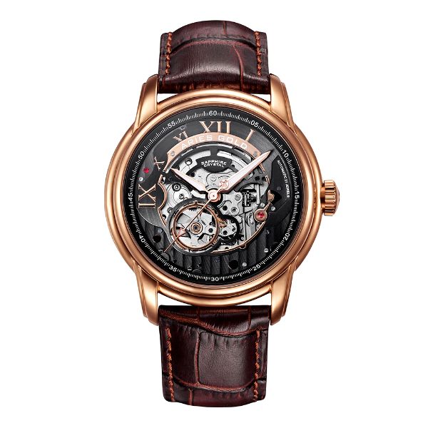 ARIES GOLD AUTOMATIC INFINUM EL TORO GOLD STAINLESS STEEL G 9005 RG-BK BROWN LEATHER STRAP MEN'S WATCH